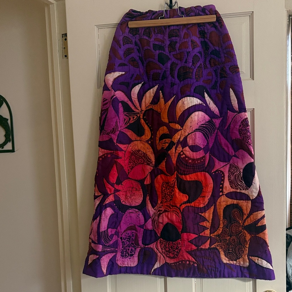 Handmade Quilted Silk Purple and Orange Women's Maxi Skirt
